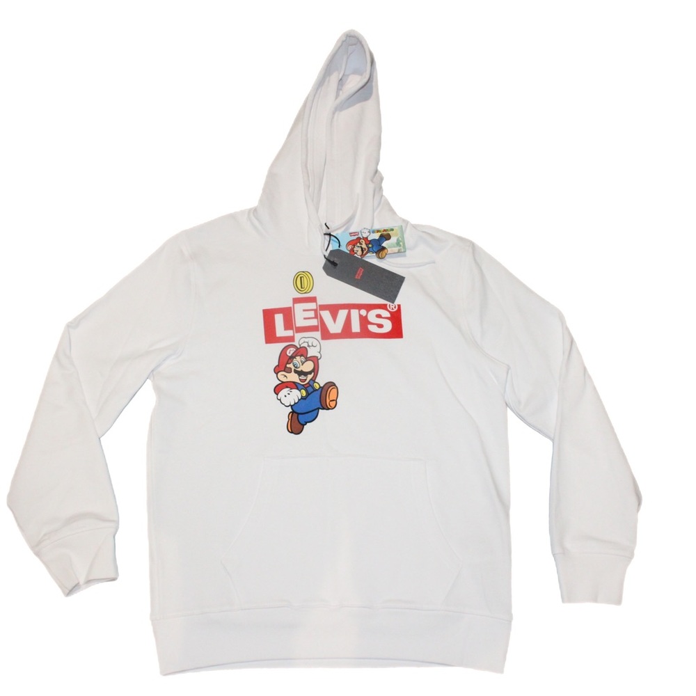 LEVI’S NINTENDO SUPER MARIO GRAPHIC PULLOVER HOODIE WHITE BRAND NEW SMALL